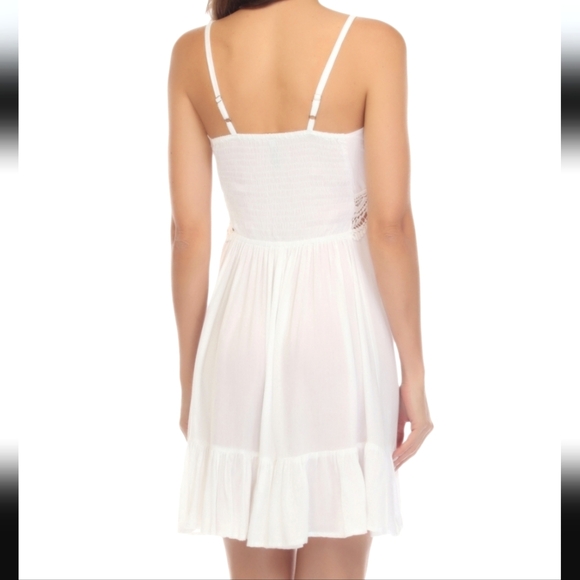 Raviya White Sleeveless Flutter-Hem Cover-up Beach Dress Size M - Picture 2 of 9